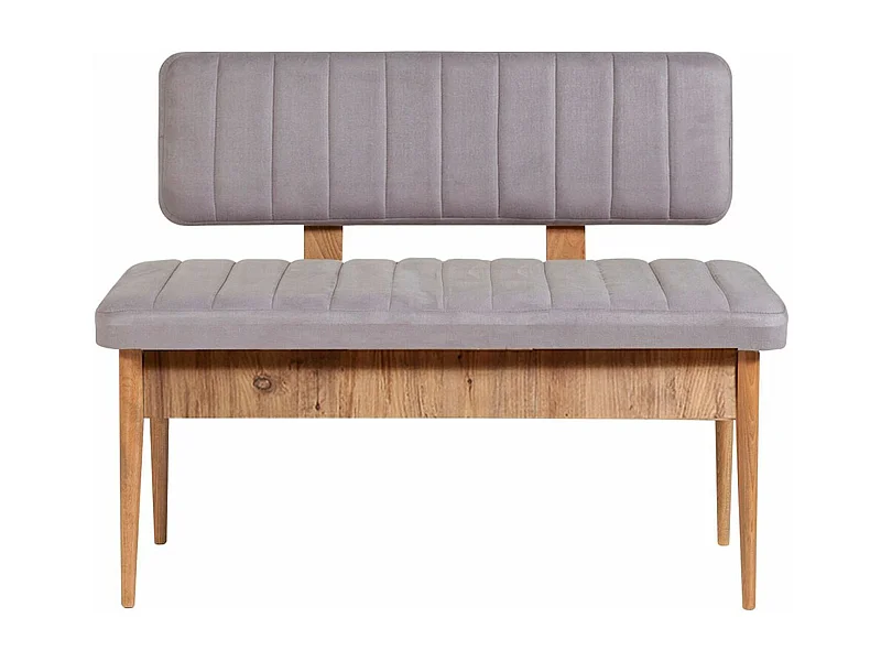 Banquette-coffre capitonnée avec dossier L110cm Scamnum Bois clair et Velours Gris clair