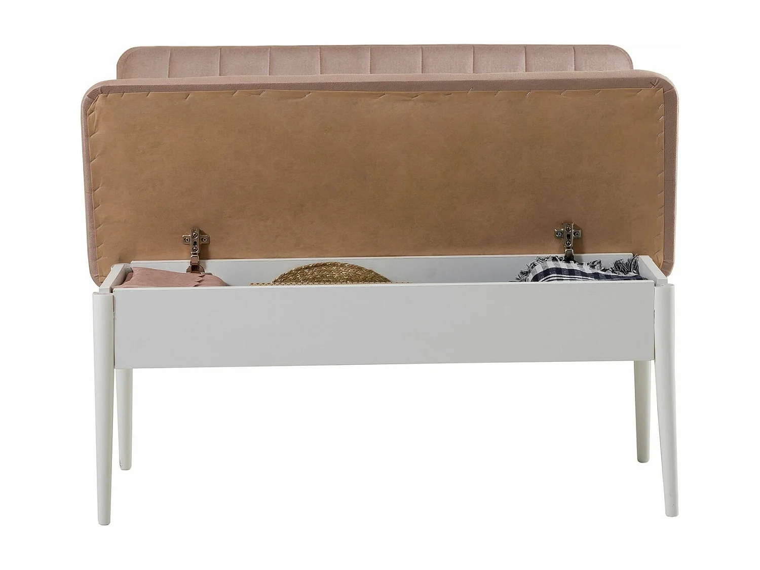 Banquette-coffre capitonnée avec dossier L110cm Scamnum Blanc et Velours Taupe