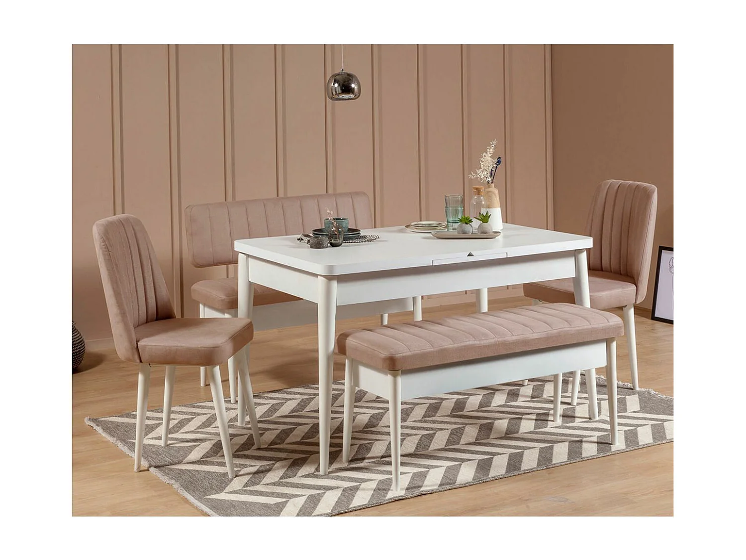 Banquette-coffre capitonnée avec dossier L110cm Scamnum Blanc et Velours Taupe