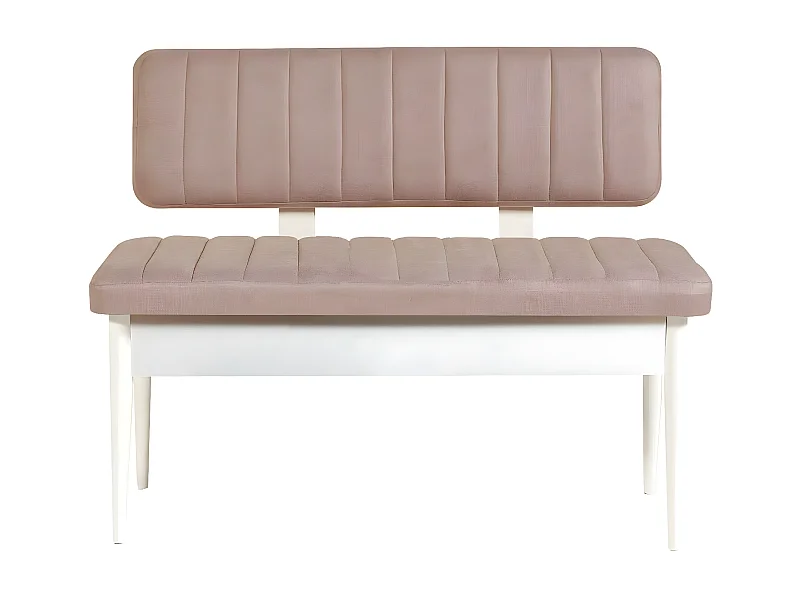 Banquette-coffre capitonnée avec dossier L110cm Scamnum Blanc et Velours Taupe