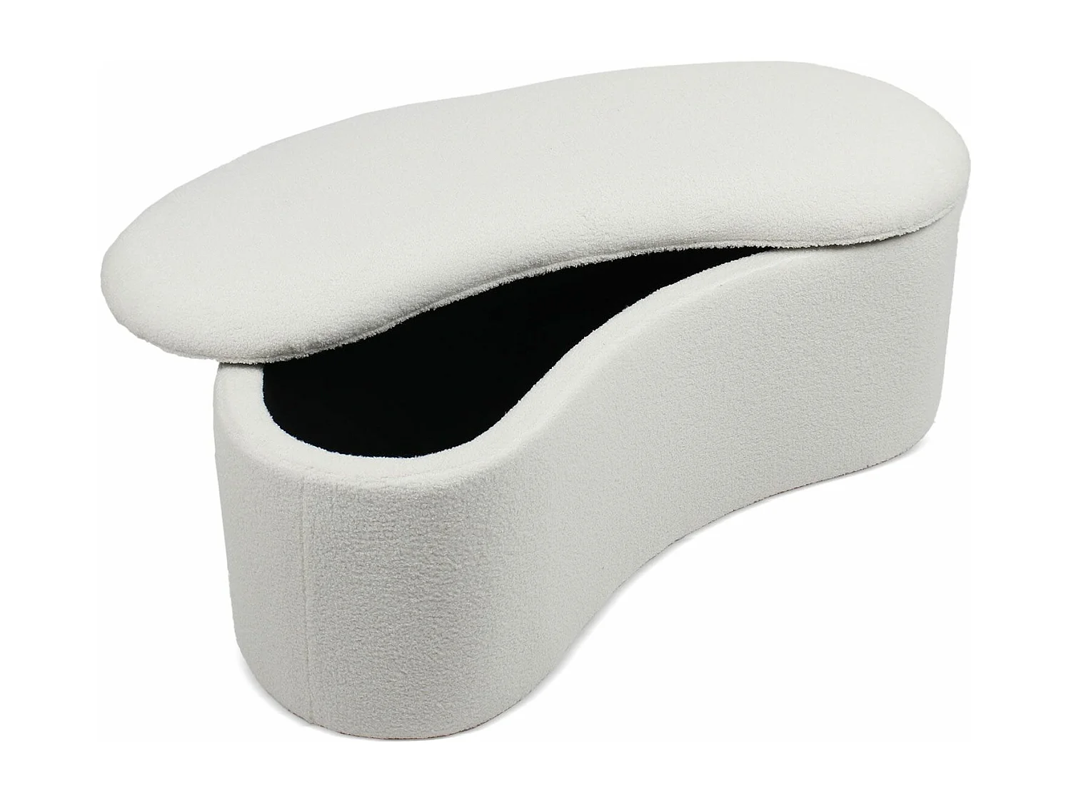 Banquette-coffre courbée Beanie Tissu bouclette Blanc