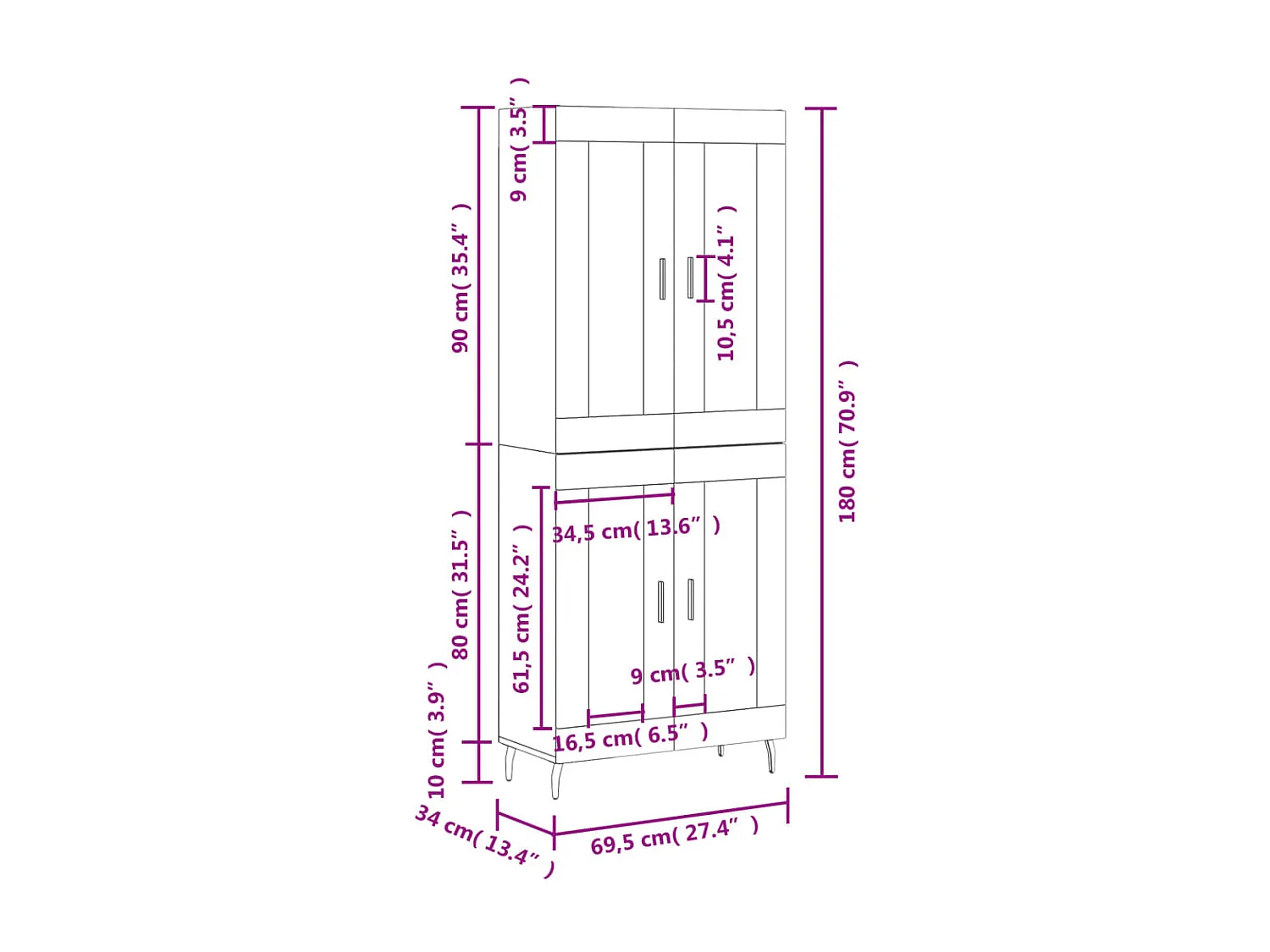 Buffet haut Chêne sonoma 69,5x34x180 cm Bois d'ingénierie