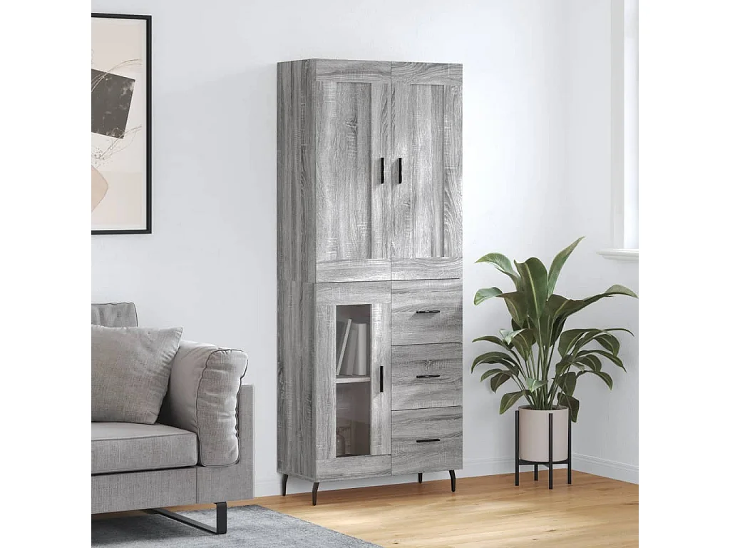 Highboard Grau Sonoma 69,5x34x180 cm Holzwerkstoff