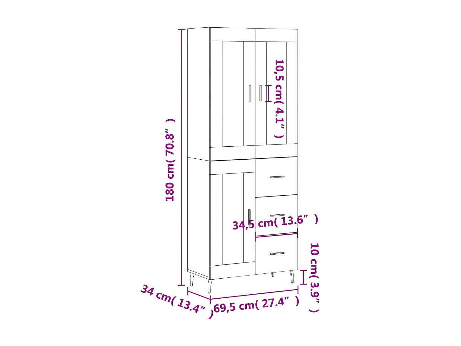 Highboard Grau Sonoma 69,5x34x180 cm Holzwerkstoff