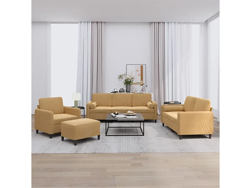 Set di Divani 4 pz con Cuscini Marrone in Velluto