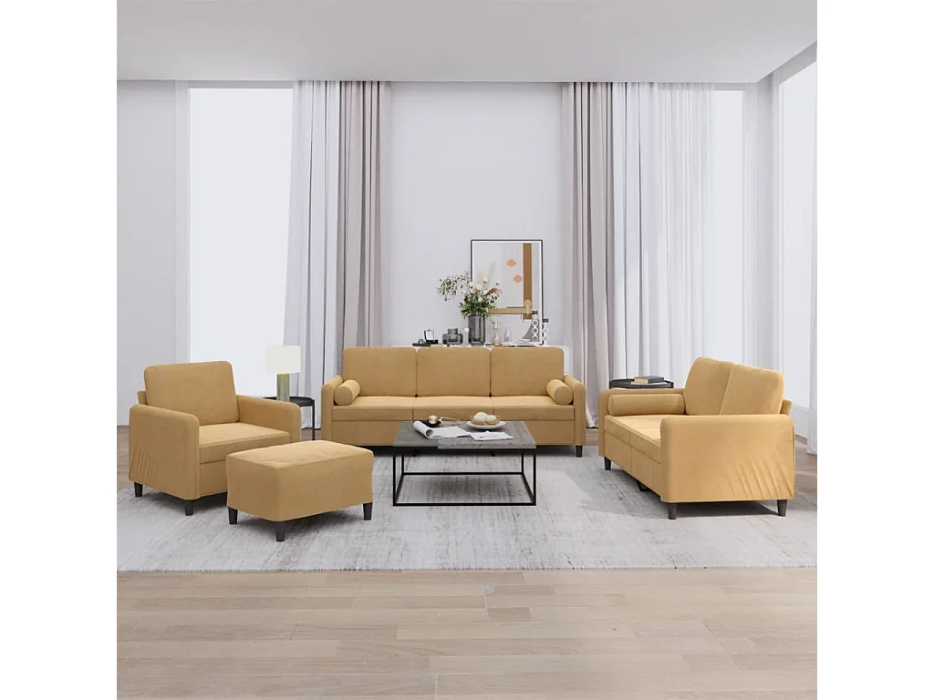 Ensemble de canapés 4 pcs avec coussins marron velours