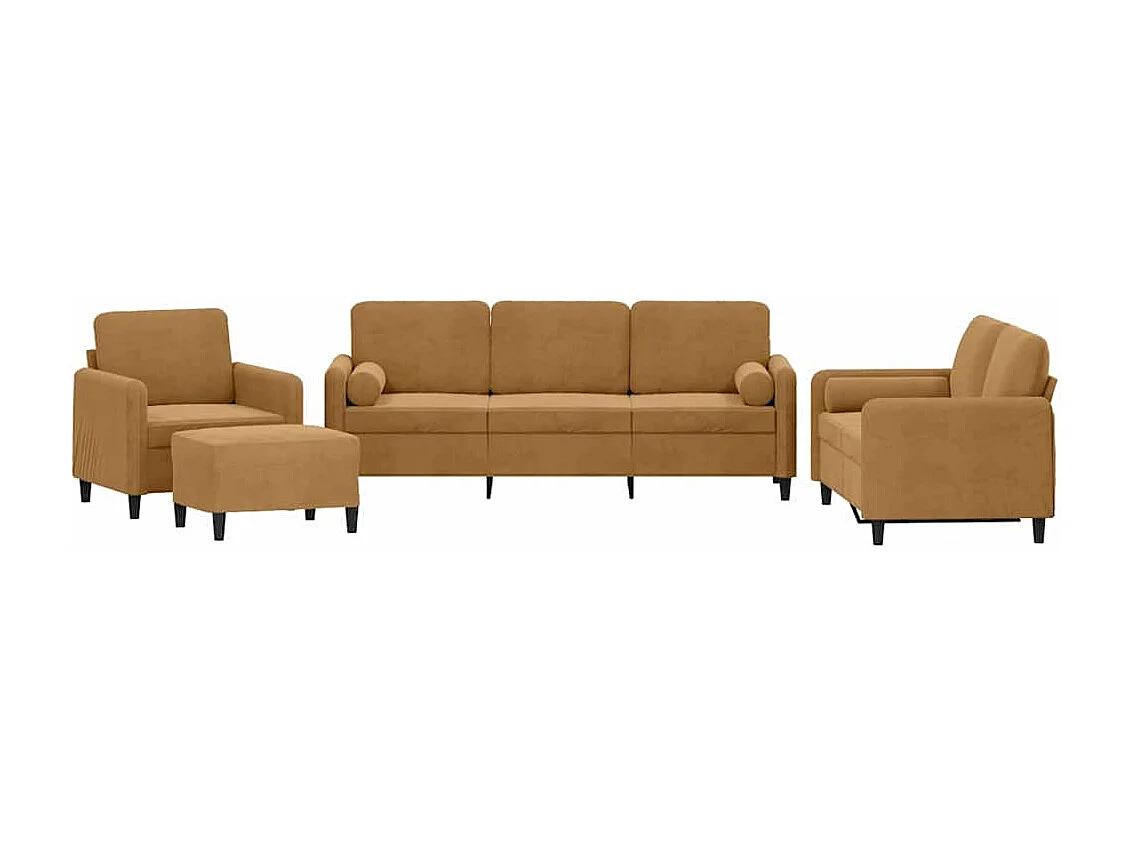 Set di Divani 4 pz con Cuscini Marrone in Velluto