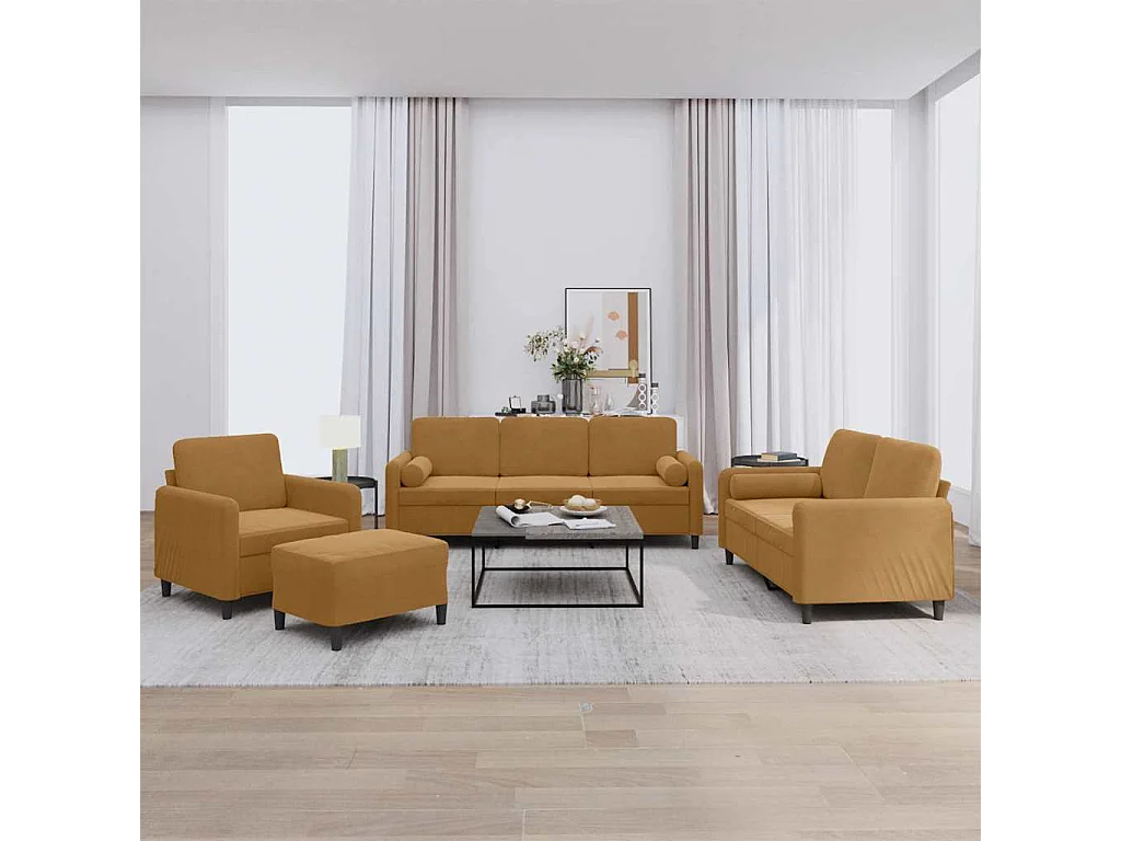 Set di Divani 4 pz con Cuscini Marrone in Velluto