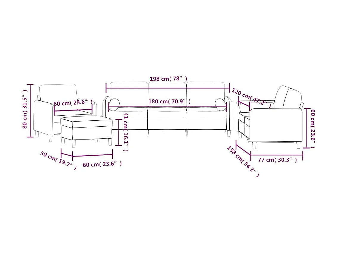 Set di Divani 4 pz con Cuscini Marrone in Velluto