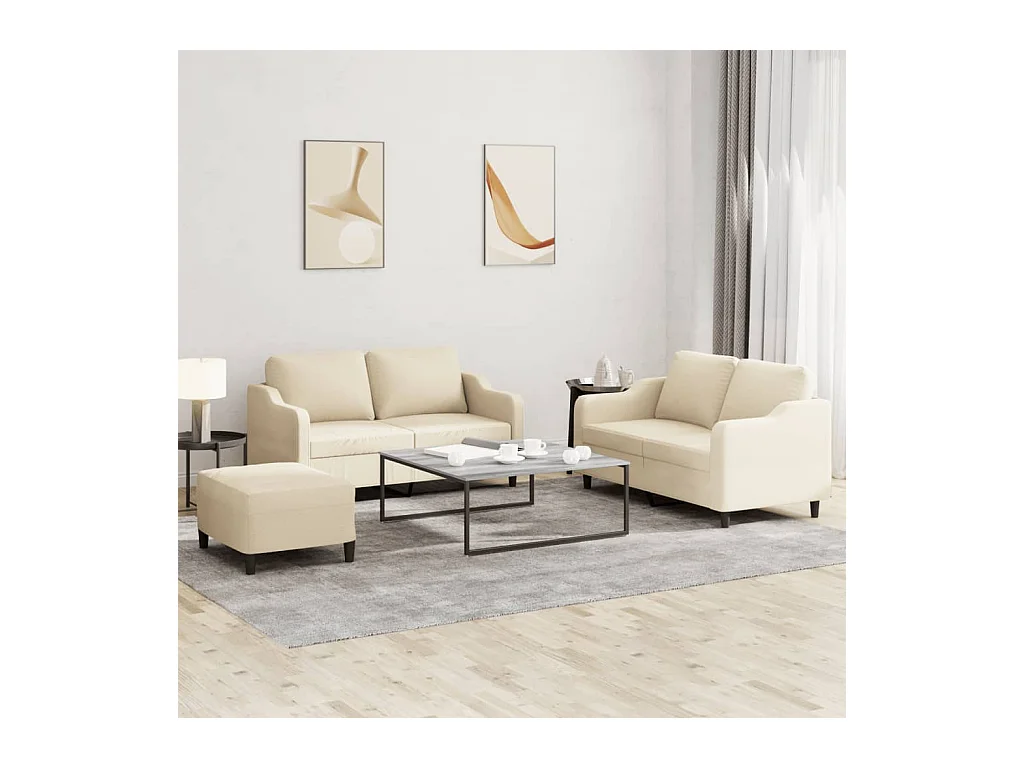 Ensemble de canapés 3 pcs avec coussins Crème Tissu