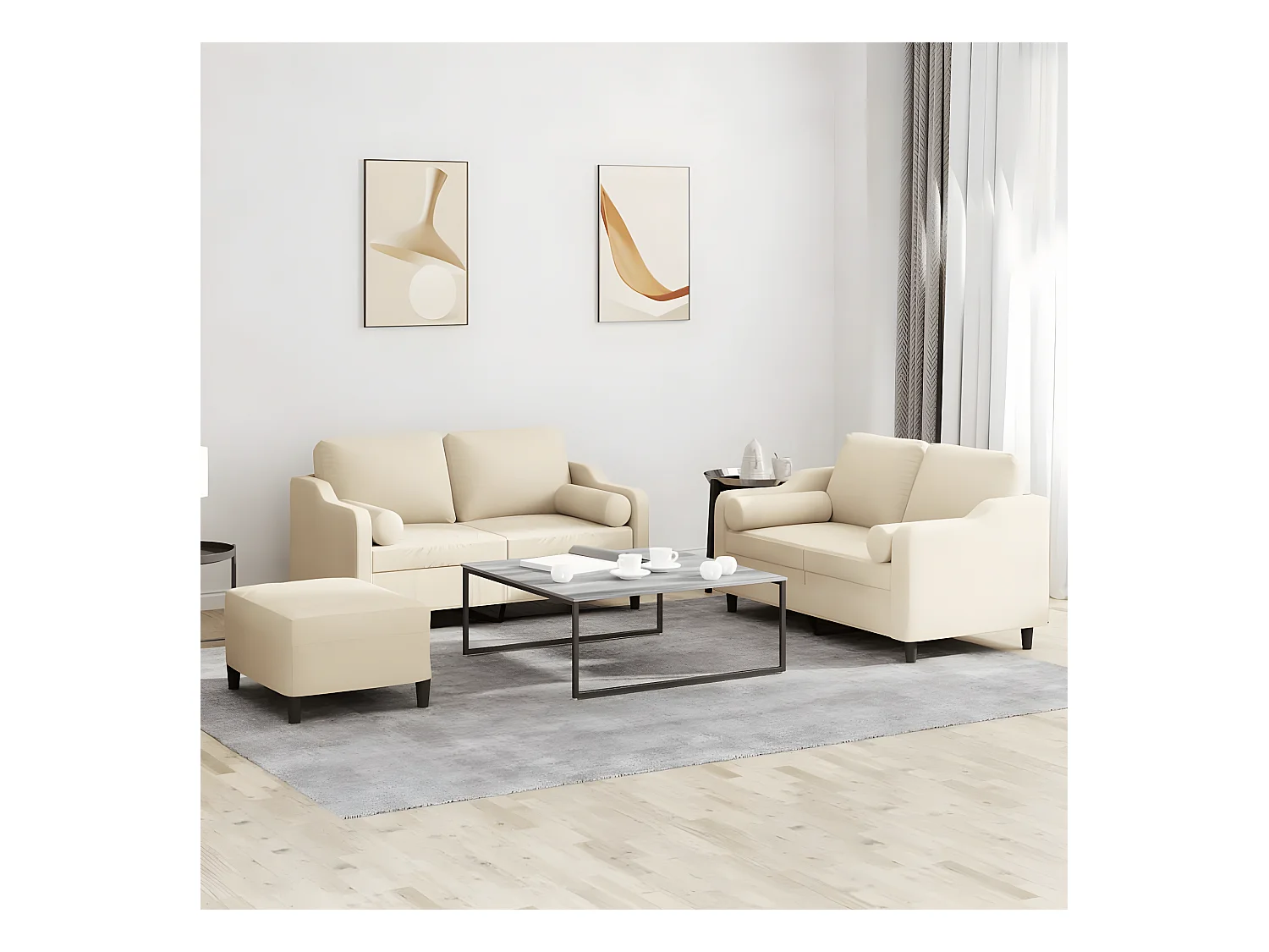 Ensemble de canapés 3 pcs avec coussins crème tissu