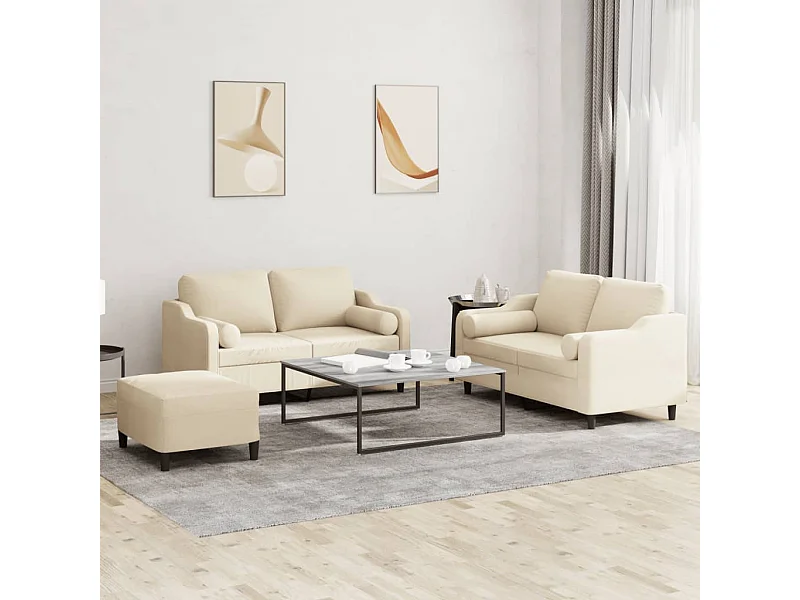 Ensemble de canapés 3 pcs avec coussins crème tissu