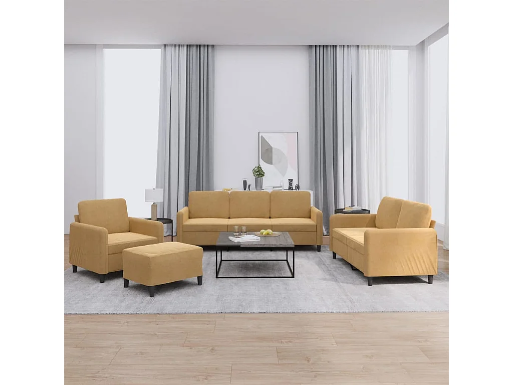 4-delige Loungeset fluweel bruin