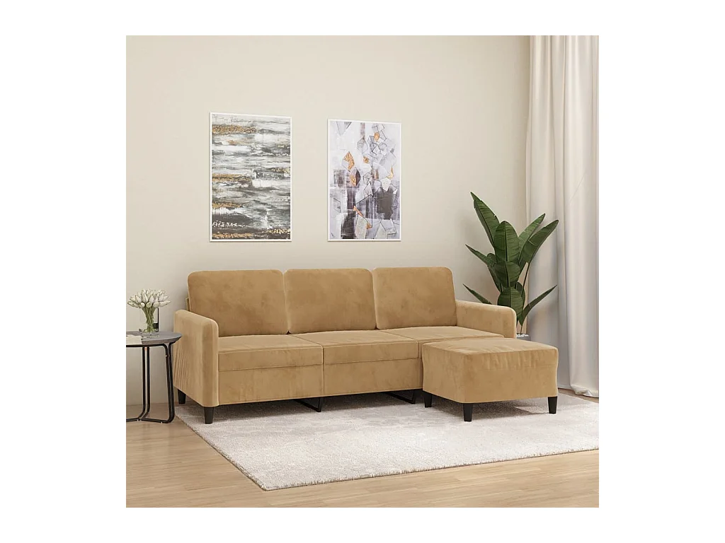 Canapé à 3 places avec repose-pieds Marron 180 cm Velours