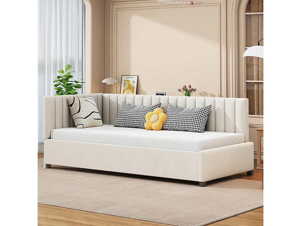Lit adulte Lit gigogne Lit 90x200 avec sommier à lattes Canapé-lit pour le salon Tissu velours Beige