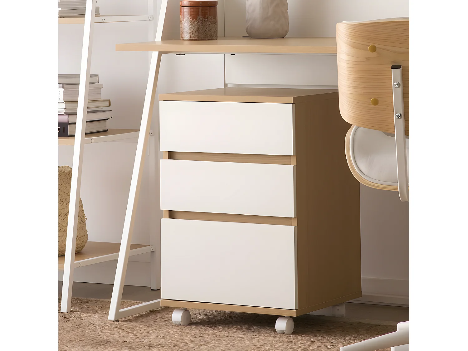 Caisson 3 tiroirs pour étagère effet bois chêne marron 40x62