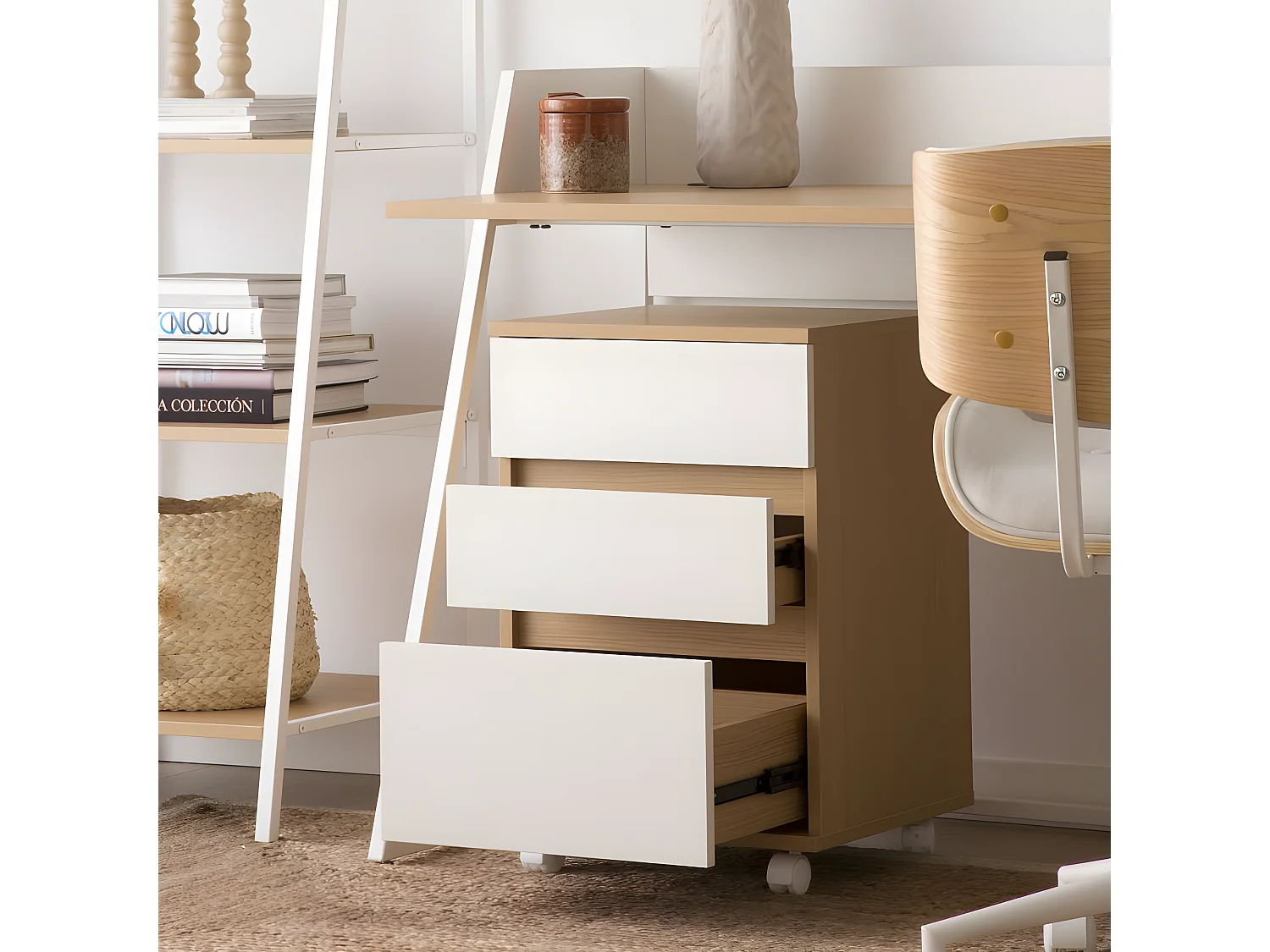 Caisson 3 tiroirs pour étagère effet bois chêne marron 40x62