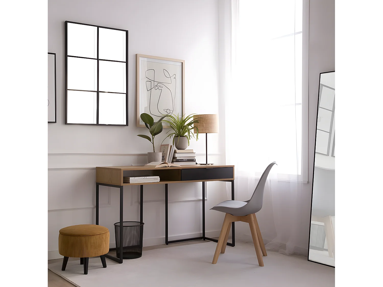 Scrivania pannello laminato tecnico Rovere selvatico/nero 50x78