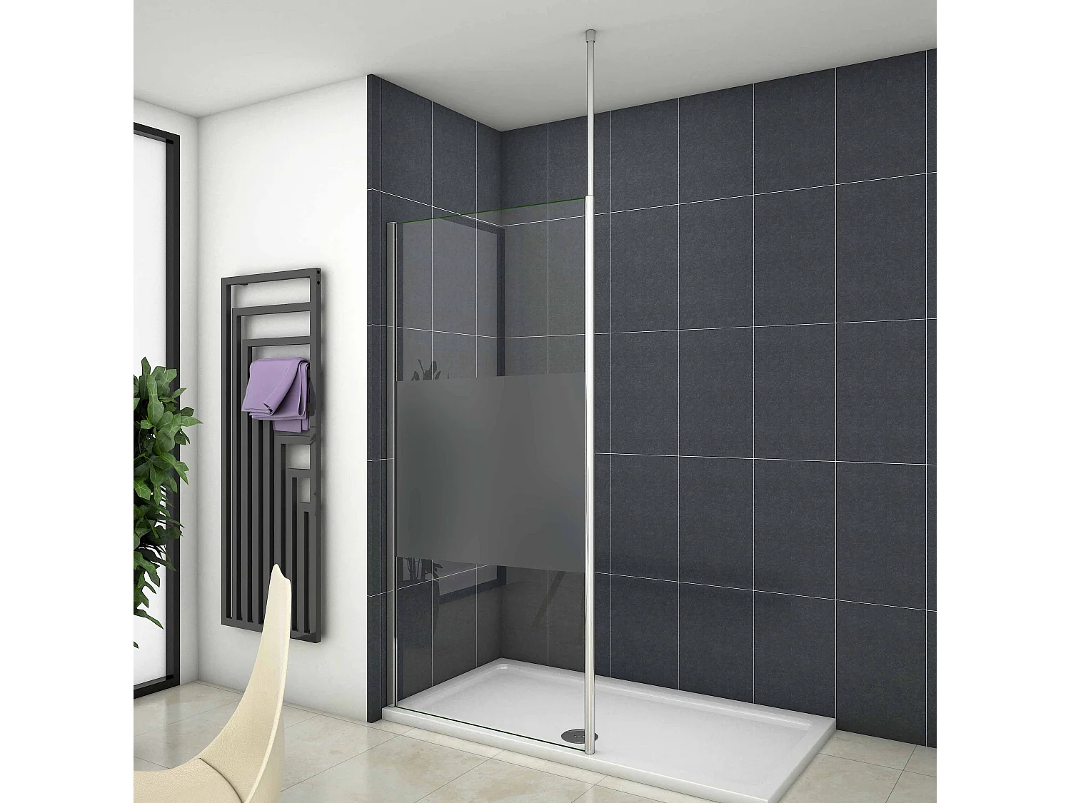 140x200cm Walk in Dusche Duschwand 8mm ESG Sicherheitsglas Duschkabine  mit 2030-3200mm Deckenhalter Höhe 200cm