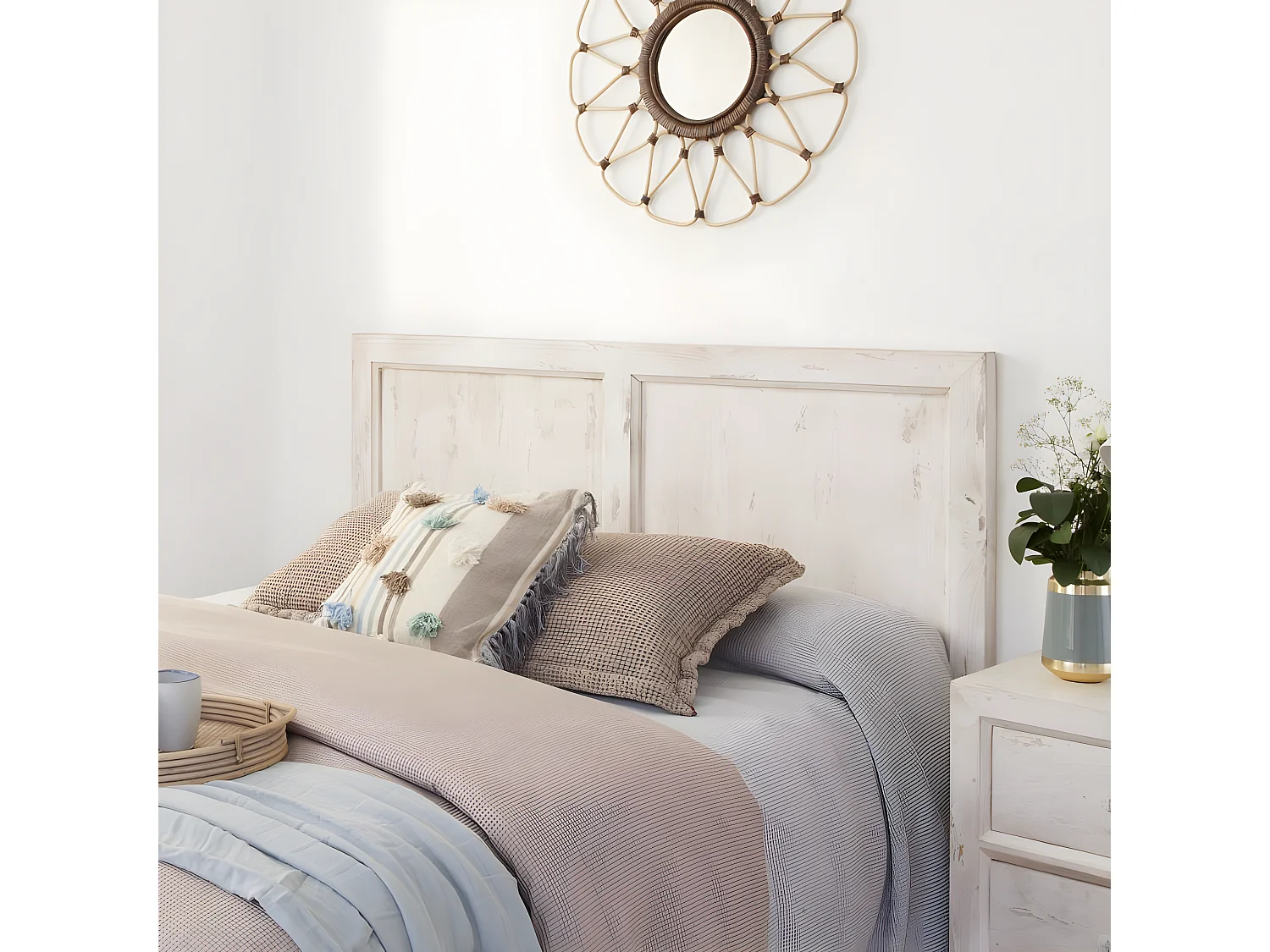 Tête de lit en bois massif blanc 162x90