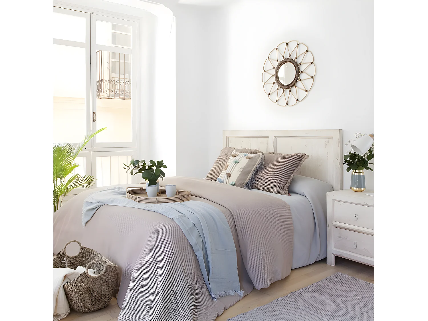 Tête de lit en bois massif blanc 162x90