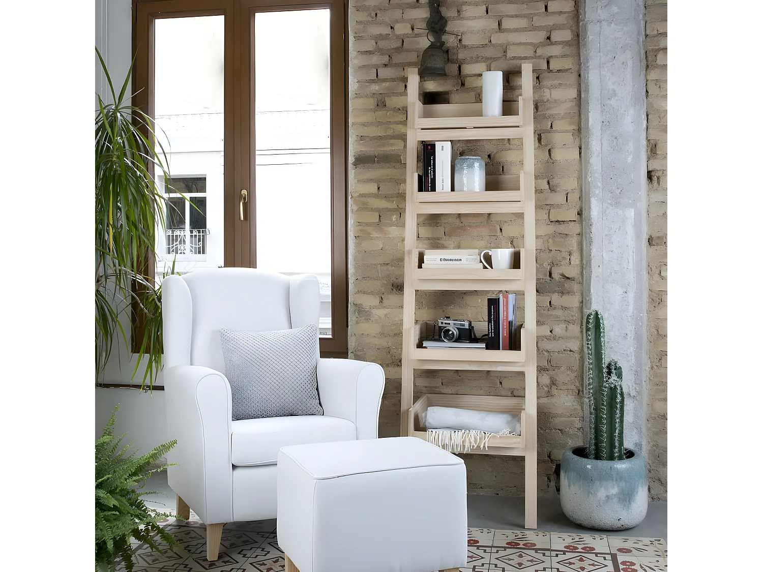 Scaffale legno massello, pannello in mdf e impiallacciatura  naturale 43x185