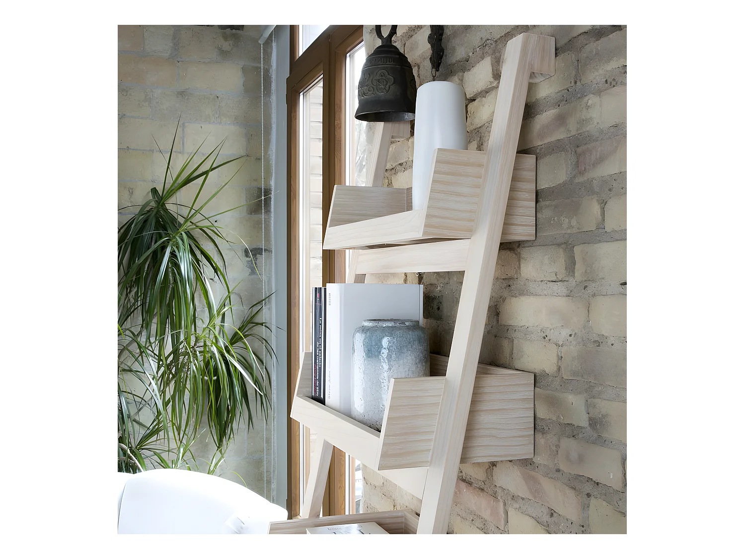 Scaffale legno massello, pannello in mdf e impiallacciatura  naturale 43x185