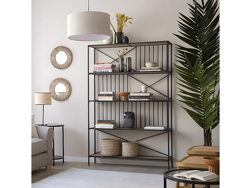 Scaffale legno di igegneria effetto rovere invecchiato. metallo naturale 30x180