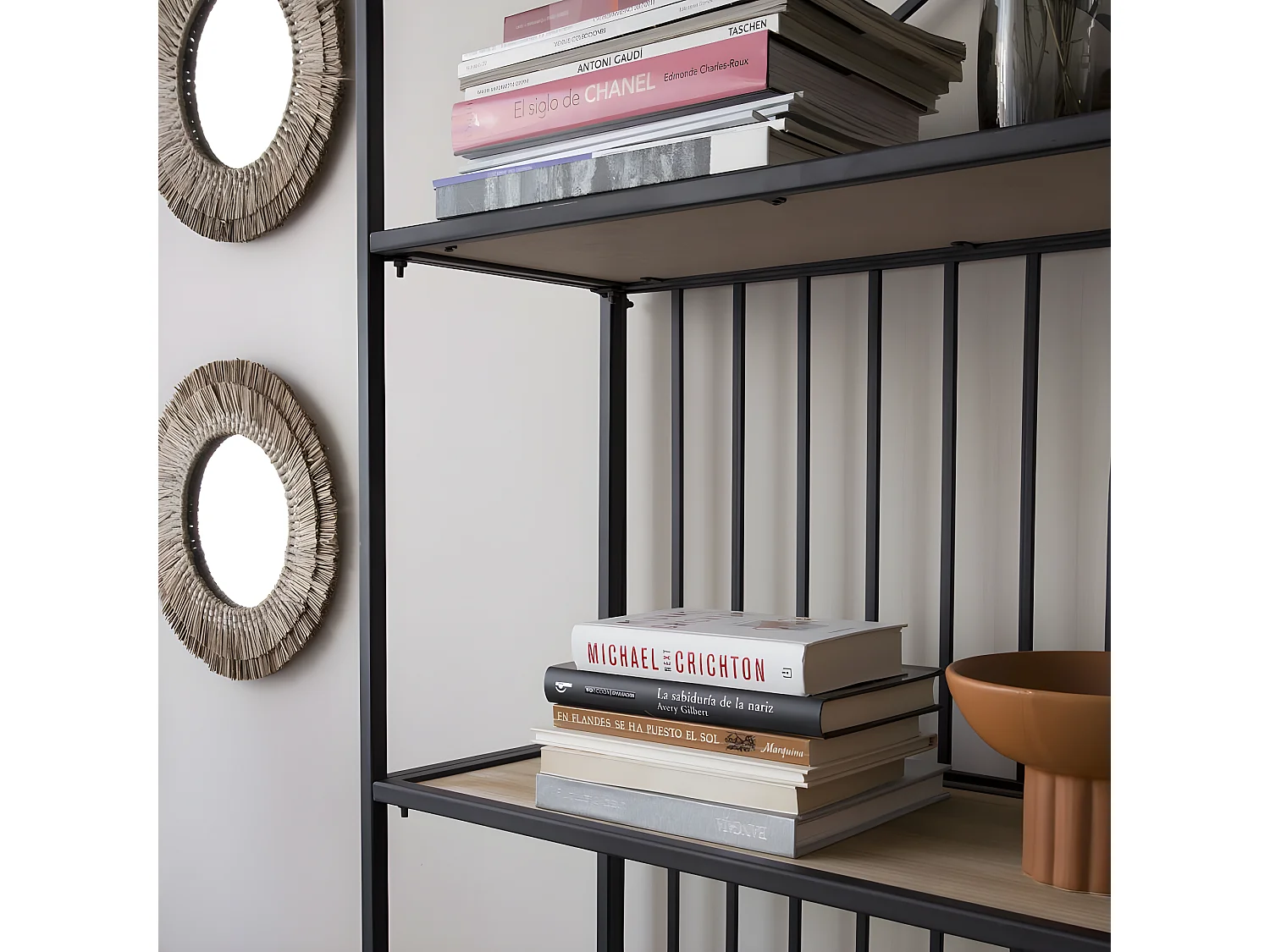 Scaffale legno di igegneria effetto rovere invecchiato. metallo naturale 30x180