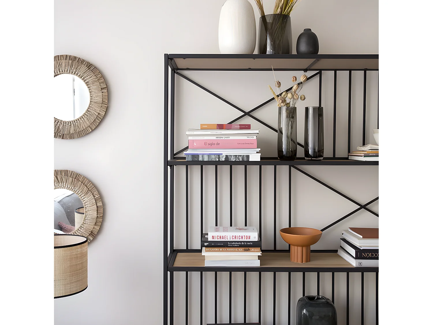 Scaffale legno di igegneria effetto rovere invecchiato. metallo naturale 30x180