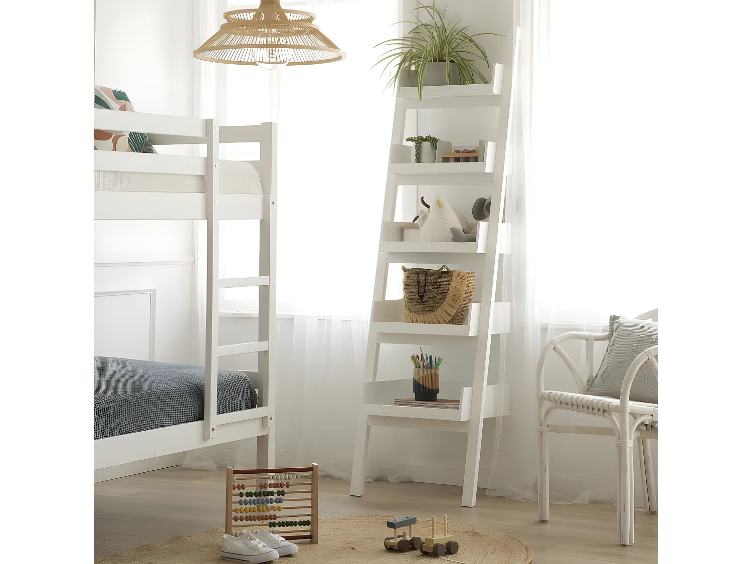 Scaffale legno massello e pannello in mdf bianco 43x185