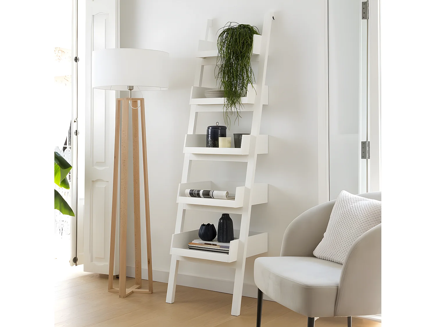 étagère en bois massif blanc 53x185