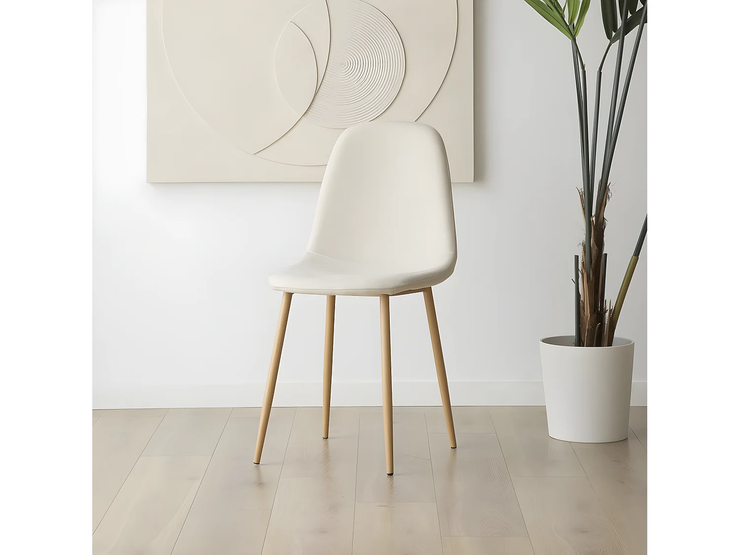 Chaise rembourrée en tissu et bois Beige (623) 44x88