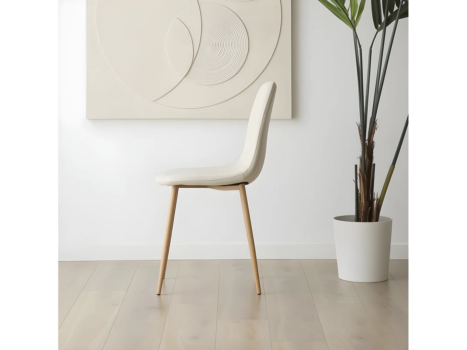 Chaise rembourrée en tissu et bois Beige (623) 44x88