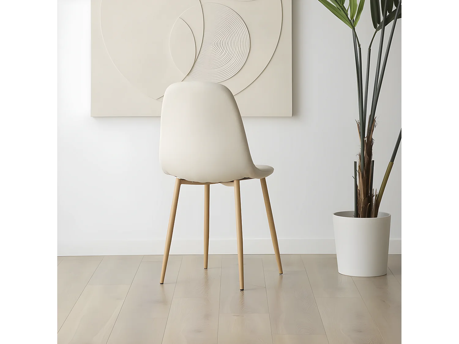 Chaise rembourrée en tissu et bois Beige (623) 44x88