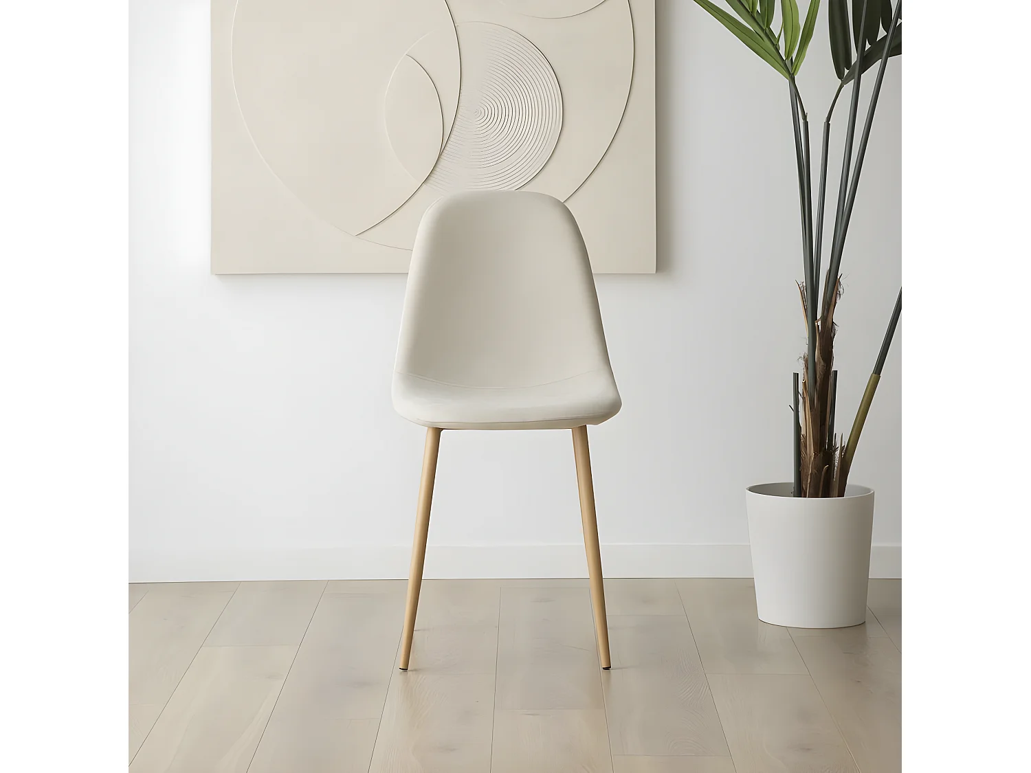 Chaise rembourrée en tissu et bois Beige (623) 44x88