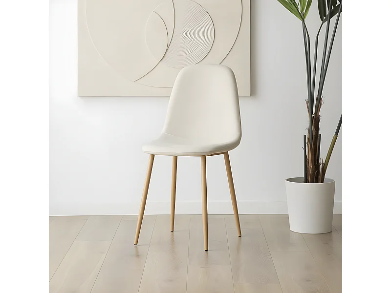 Chaise rembourrée en tissu et bois Beige (623) 44x88