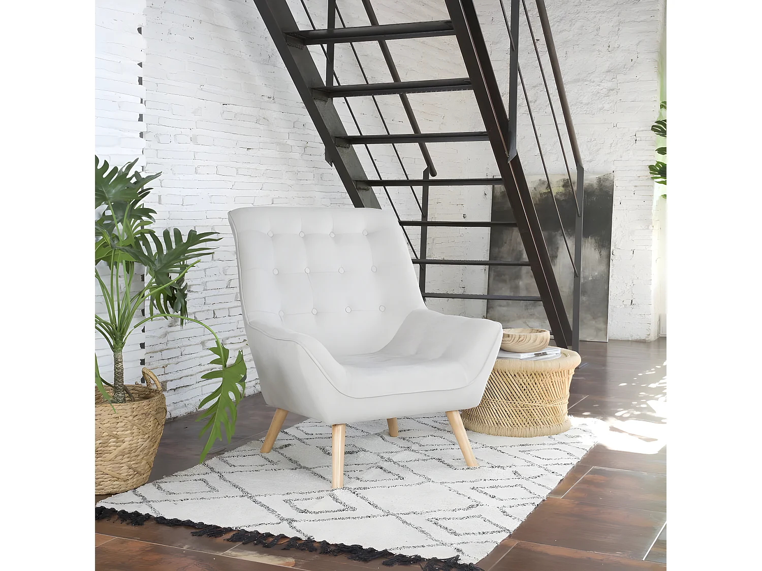 Poltrona stoffa e legno Beige (630) 83x93