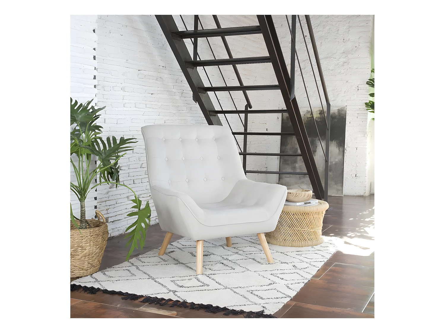 Fauteuil en tissu et bois Beige (630) 83x93
