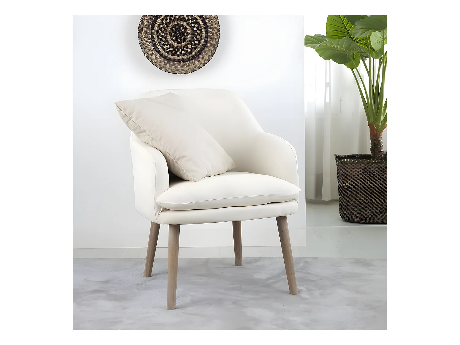 Fauteuil bois et tissu Beige (628) 60x79