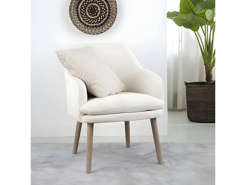 Fauteuil bois et tissu Beige (628) 60x79