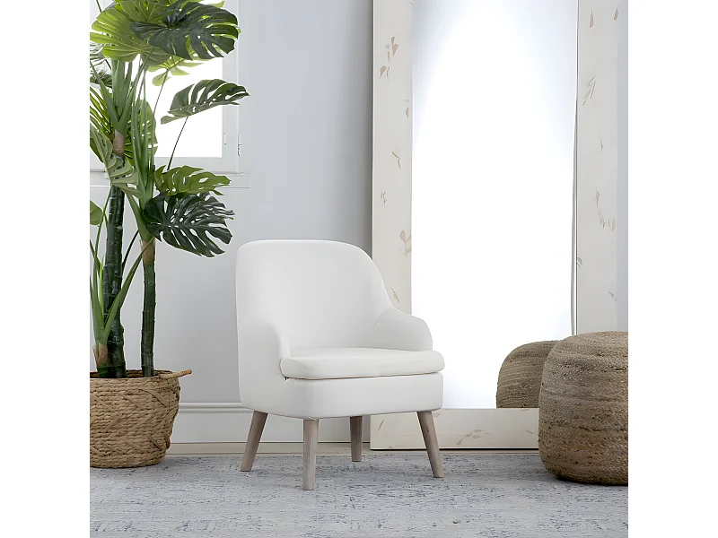 Fauteuil en tissu et bois Beige (628) 60x77