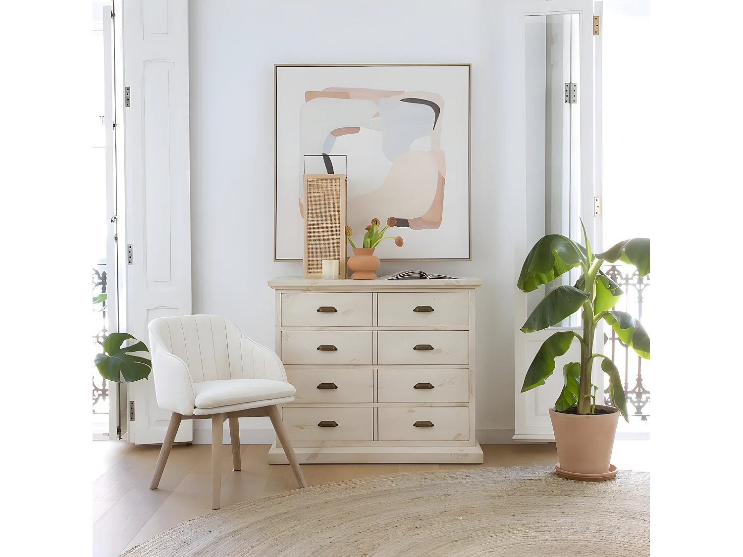 Fauteuil en tissu et bois Beige (628) 52x72