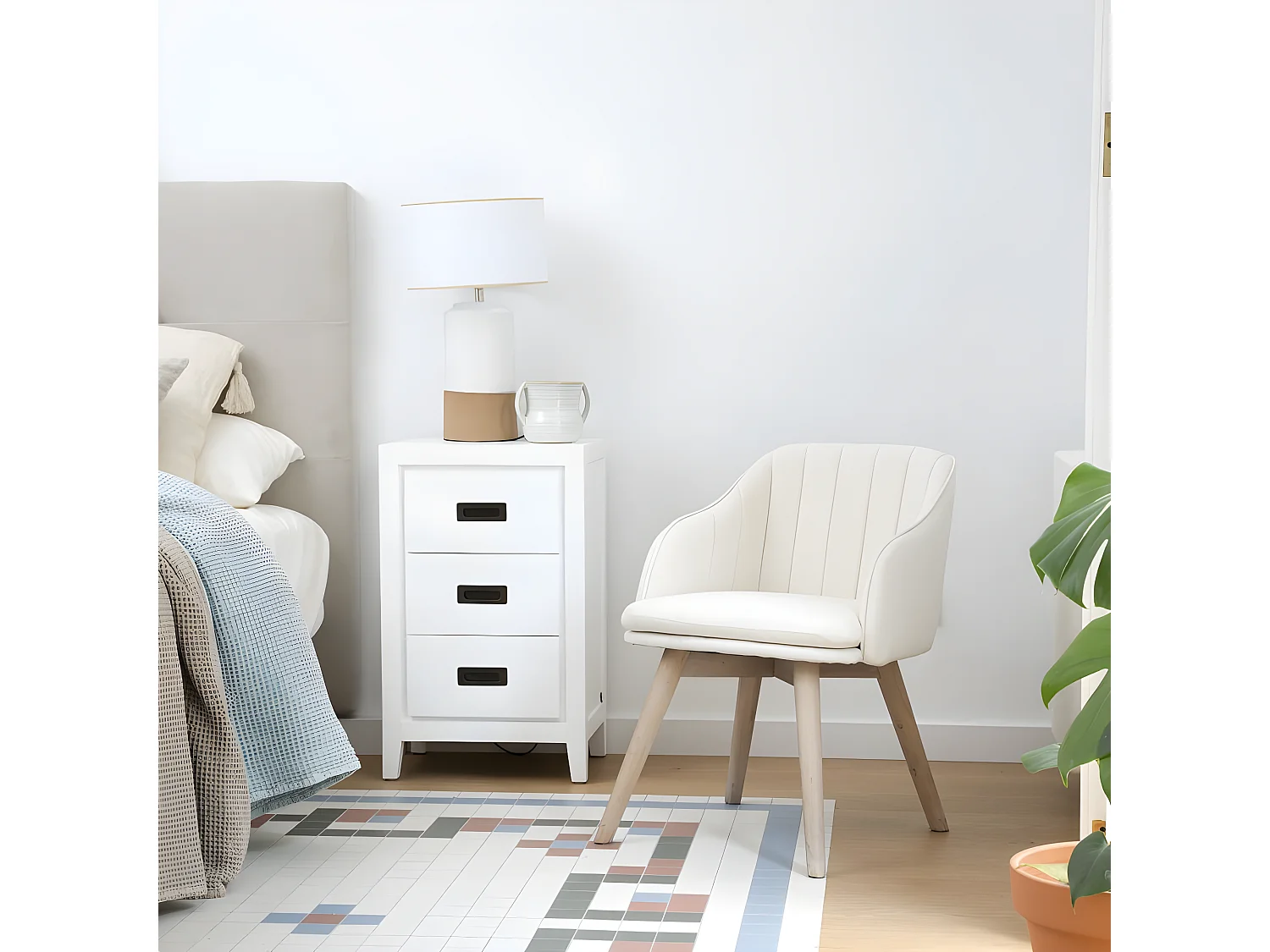 Fauteuil en tissu et bois Beige (628) 52x72