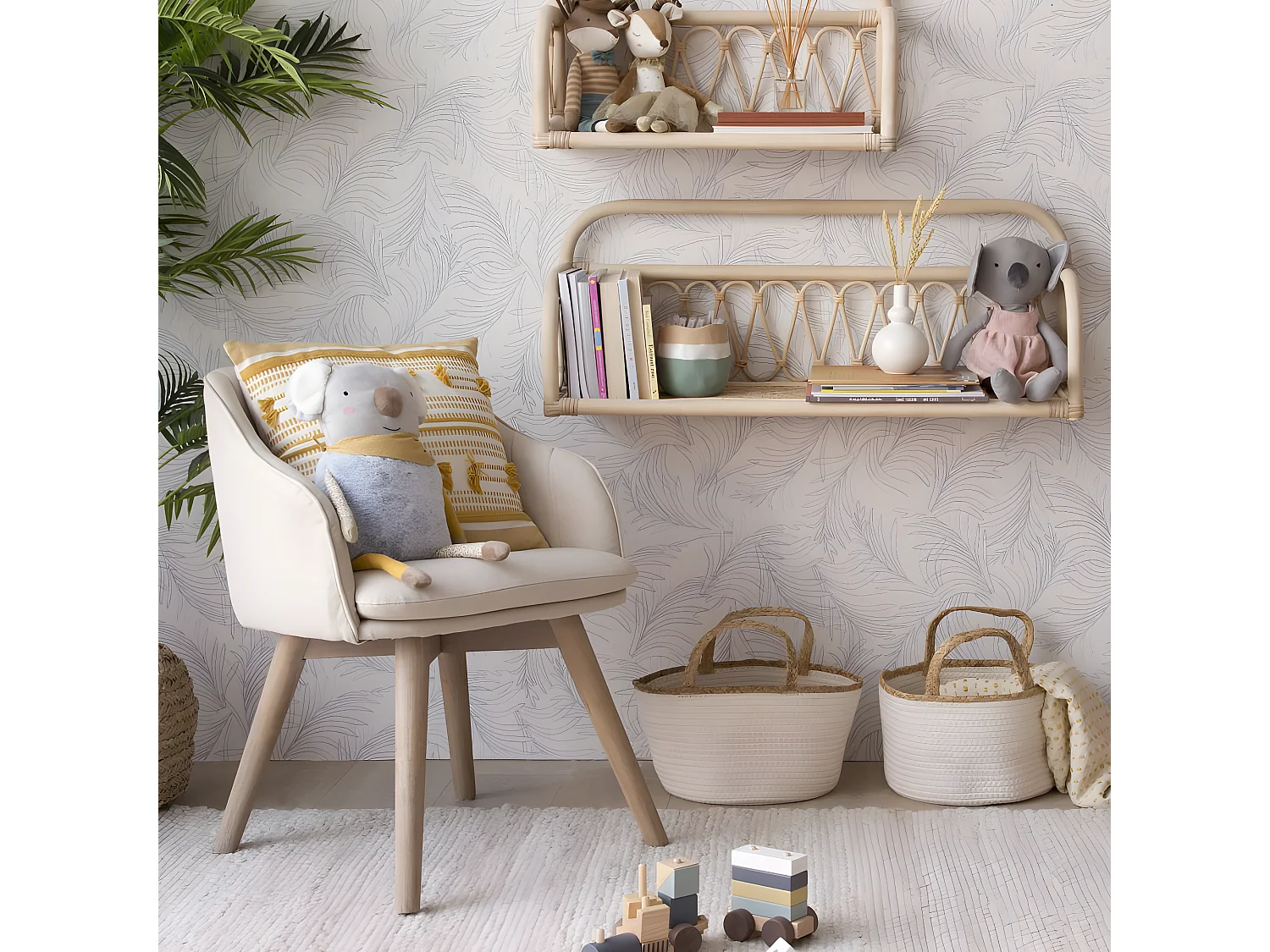 Fauteuil en tissu et bois Beige (628) 52x72