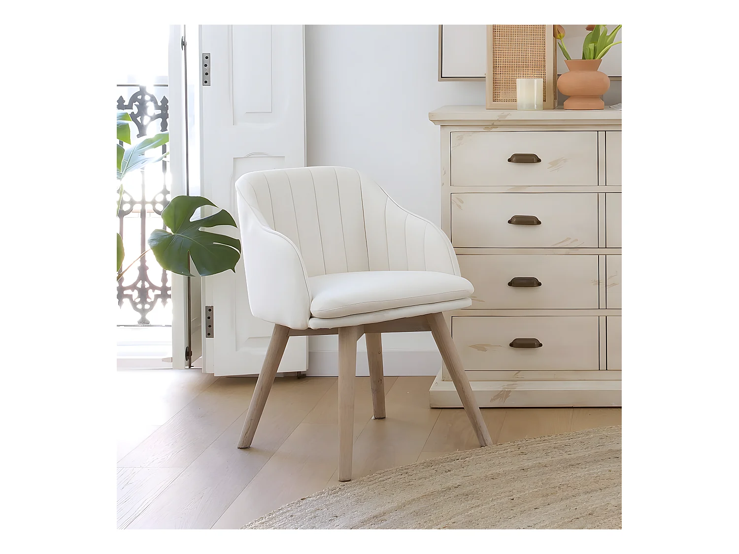 Fauteuil en tissu et bois Beige (628) 52x72