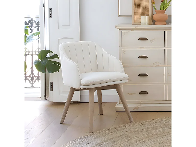 Fauteuil en tissu et bois Beige (628) 52x72