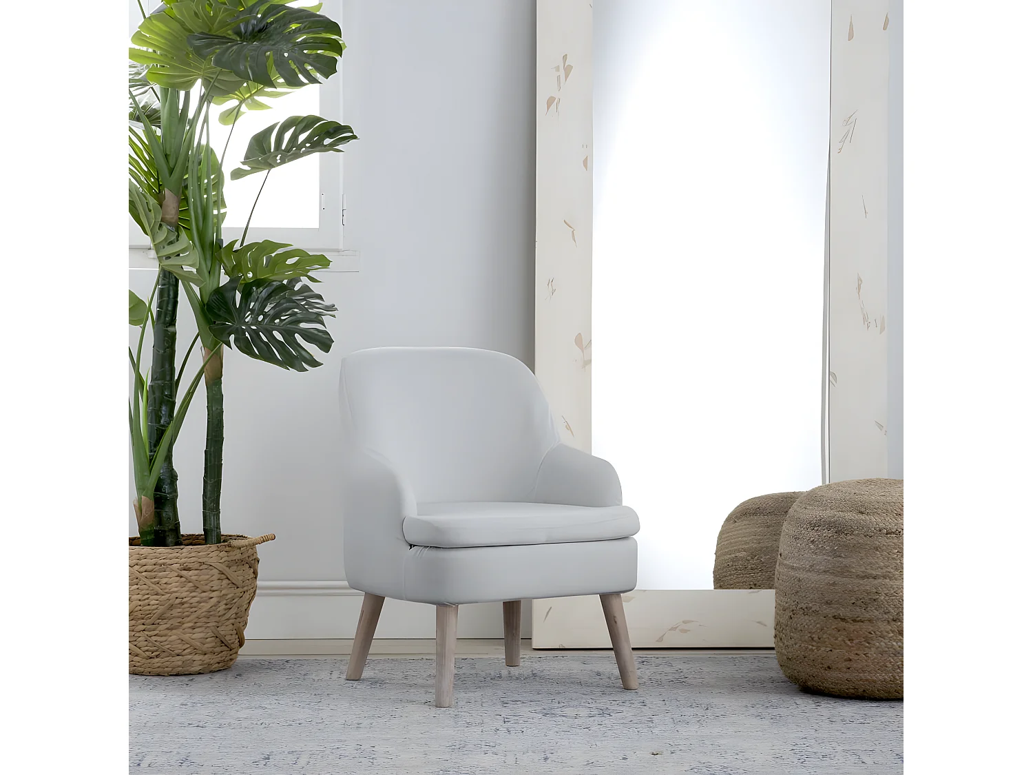 Fauteuil en tissu et bois Gris (629) 60x77