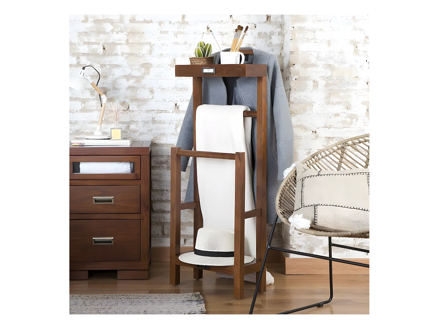 Valet de chambre en bois massif marron 42x113