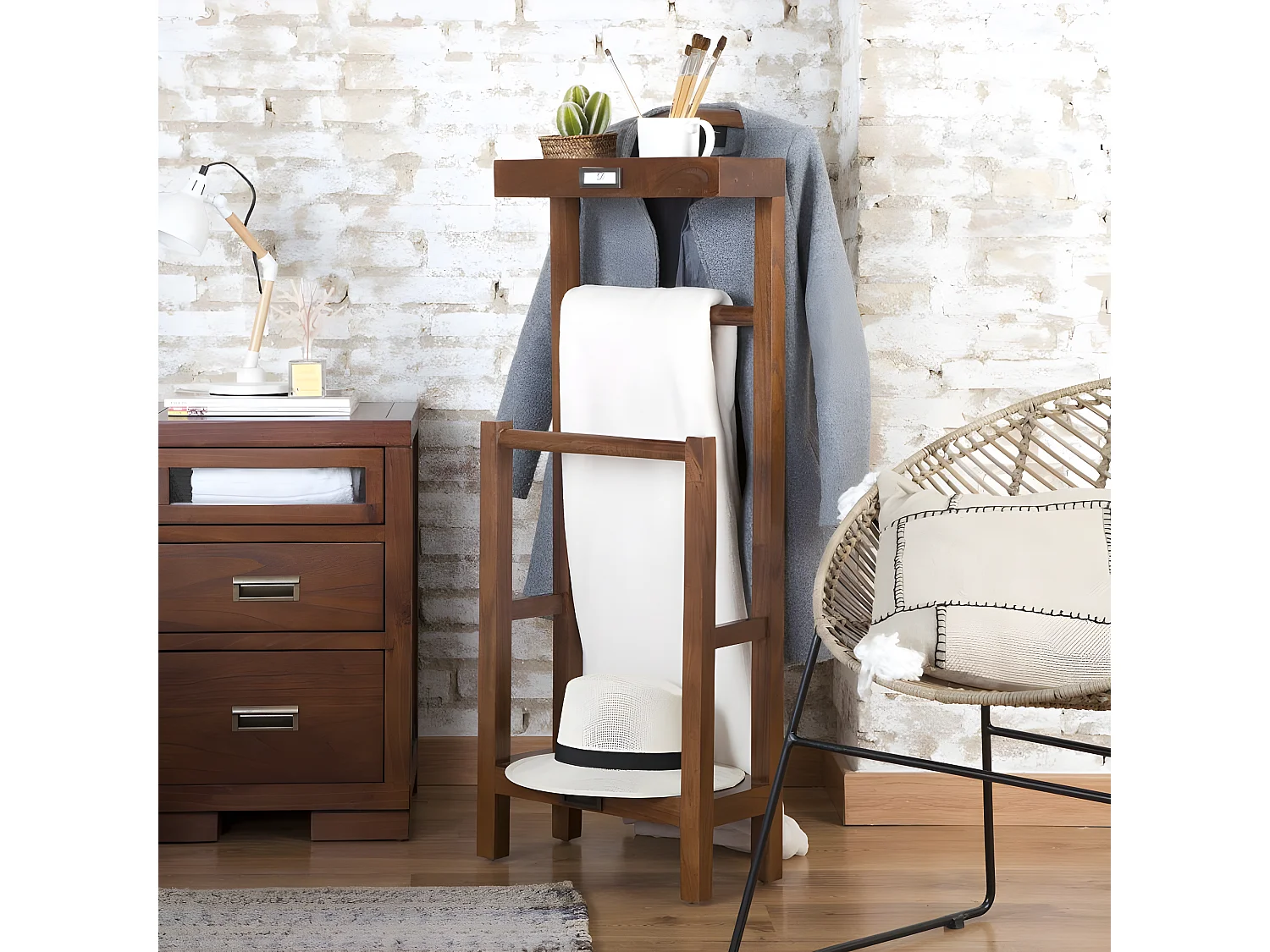 Valet de chambre en bois massif marron 42x113